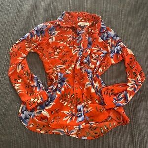 Orange And Blue Floral Button up Blouse